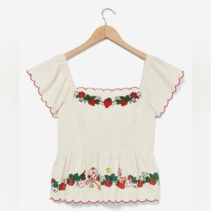 Boxlunch Exclusive - Strawberry Shortcake Ruffled Tie back women's Blouse